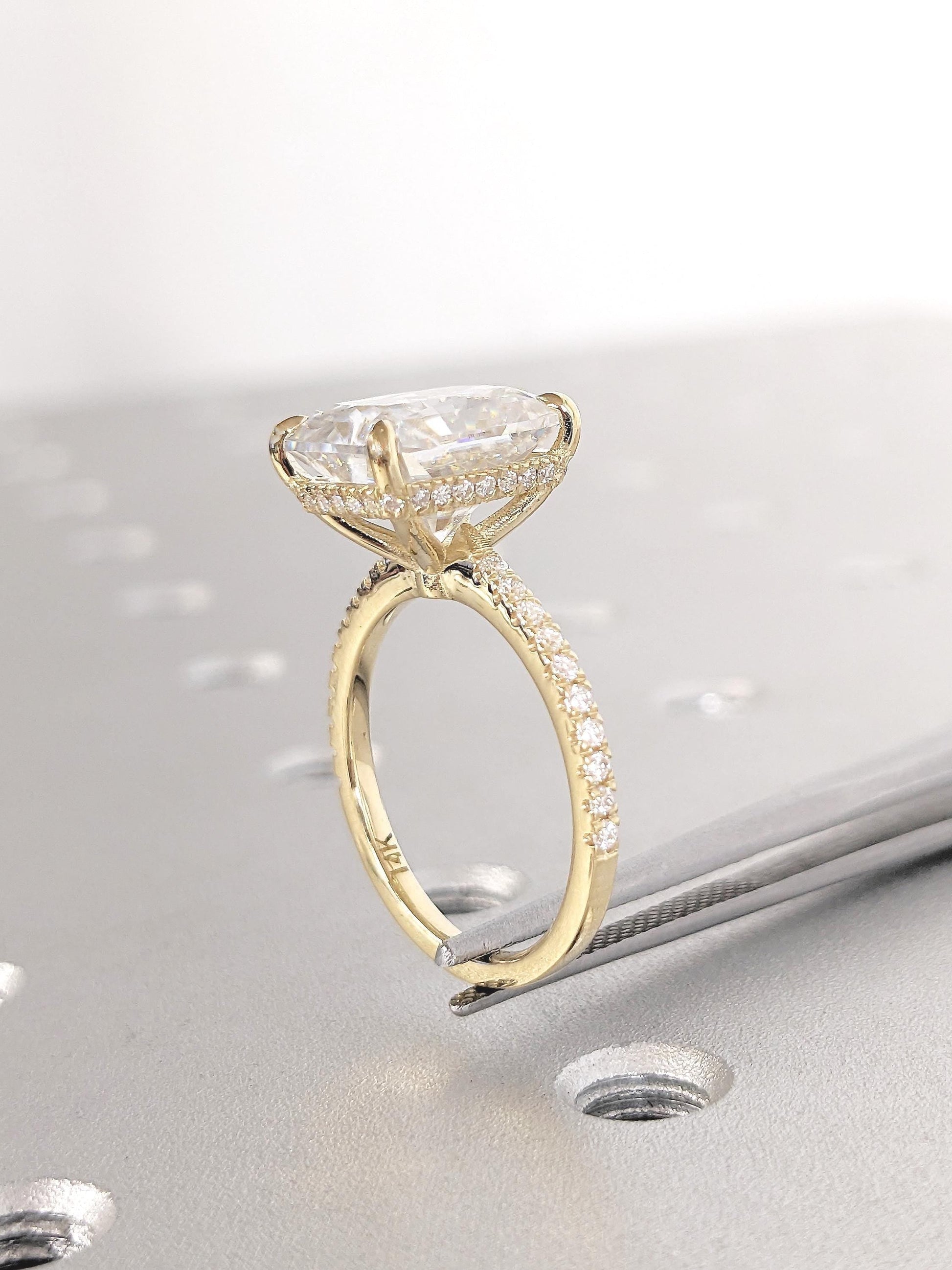 Asscher Three Stones Engagement Ring – 5.75 CT Moissanite Diamond