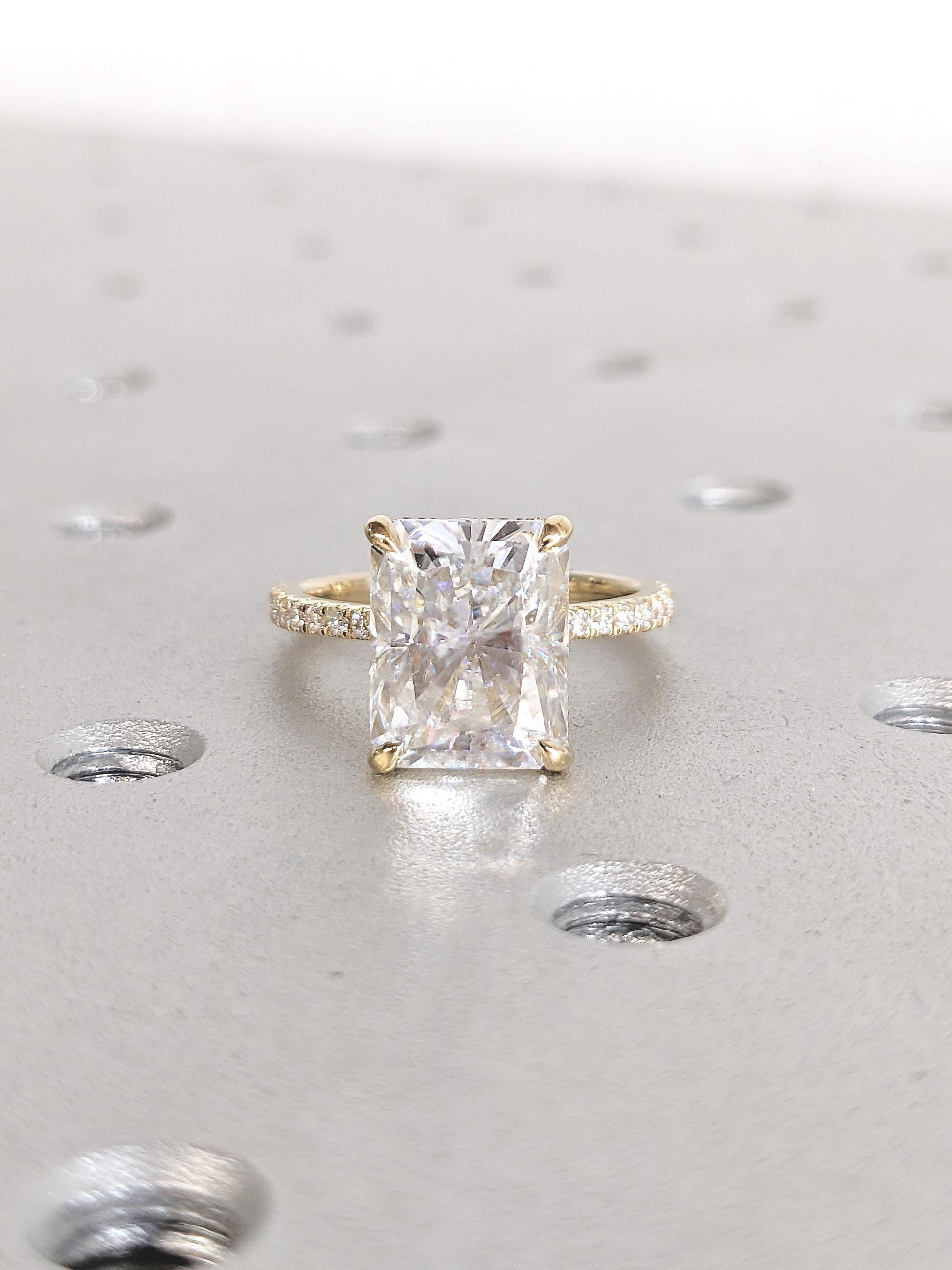 Asscher Three Stones Engagement Ring – 5.75 CT Moissanite Diamond