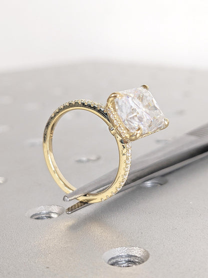 Asscher Three Stones Engagement Ring – 5.75 CT Moissanite Diamond