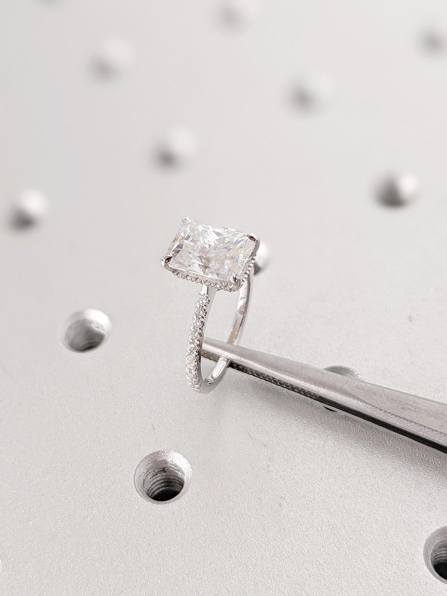 Asscher Three Stones Engagement Ring – 5.75 CT Moissanite Diamond