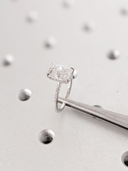 Asscher Three Stones Engagement Ring – 5.75 CT Moissanite Diamond