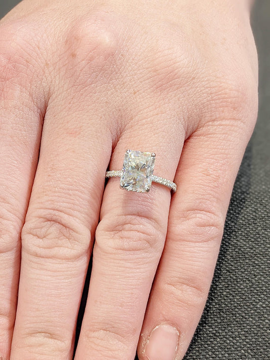 Asscher Three Stones Engagement Ring – 5.75 CT Moissanite Diamond