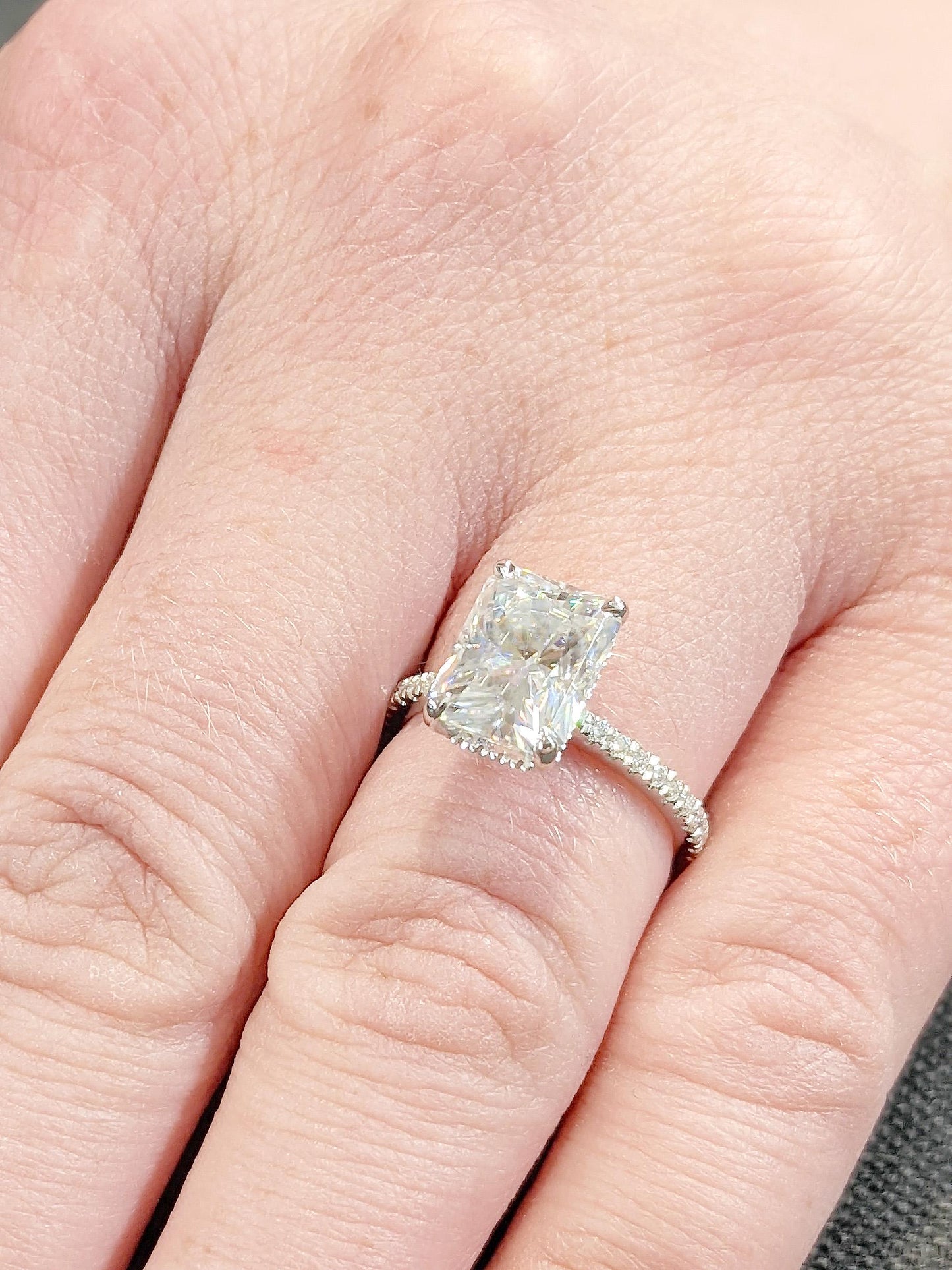 Asscher Three Stones Engagement Ring – 5.75 CT Moissanite Diamond