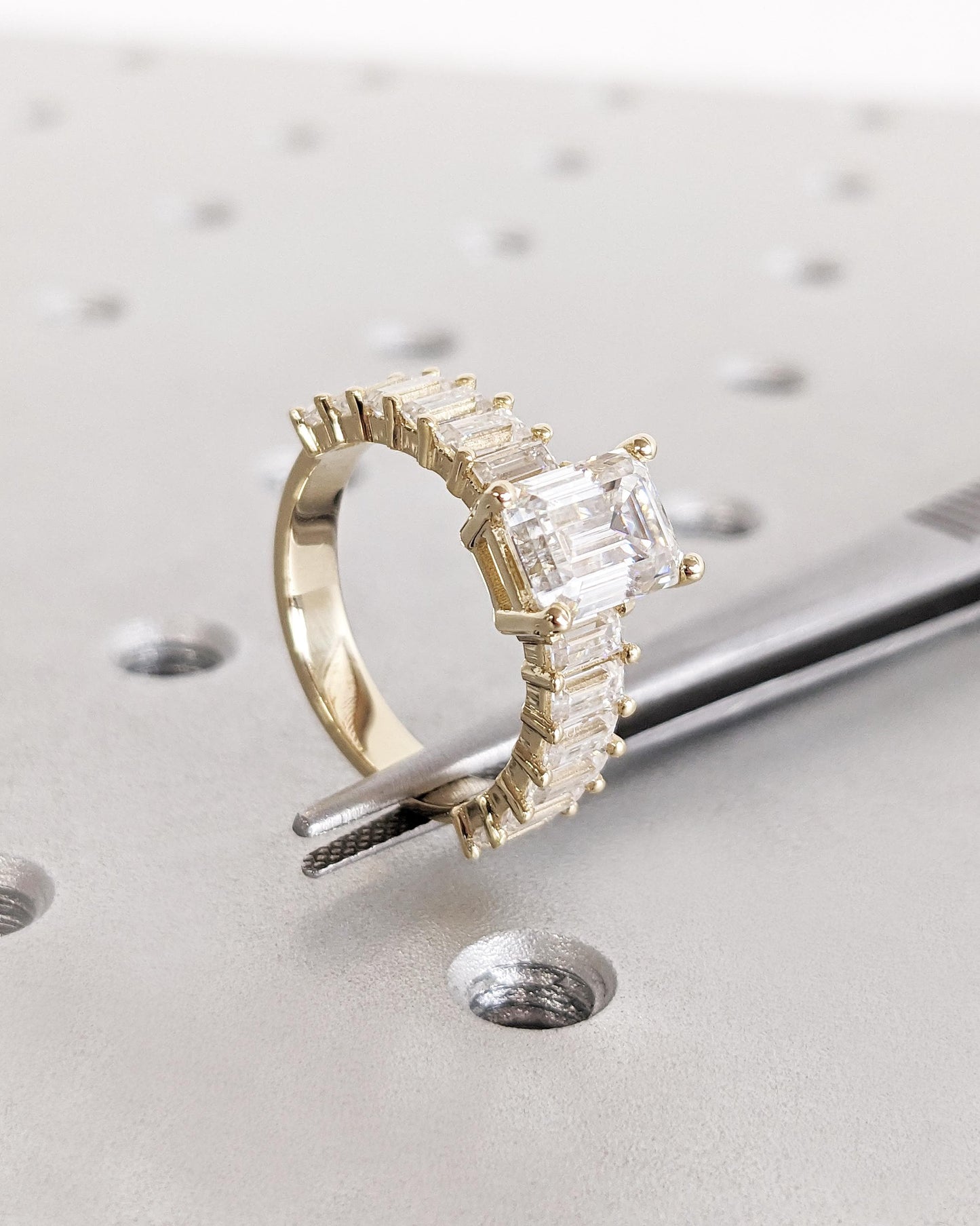 Asscher Three Stones Engagement Ring – 5.75 CT Moissanite Diamond