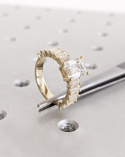 Asscher Three Stones Engagement Ring – 5.75 CT Moissanite Diamond
