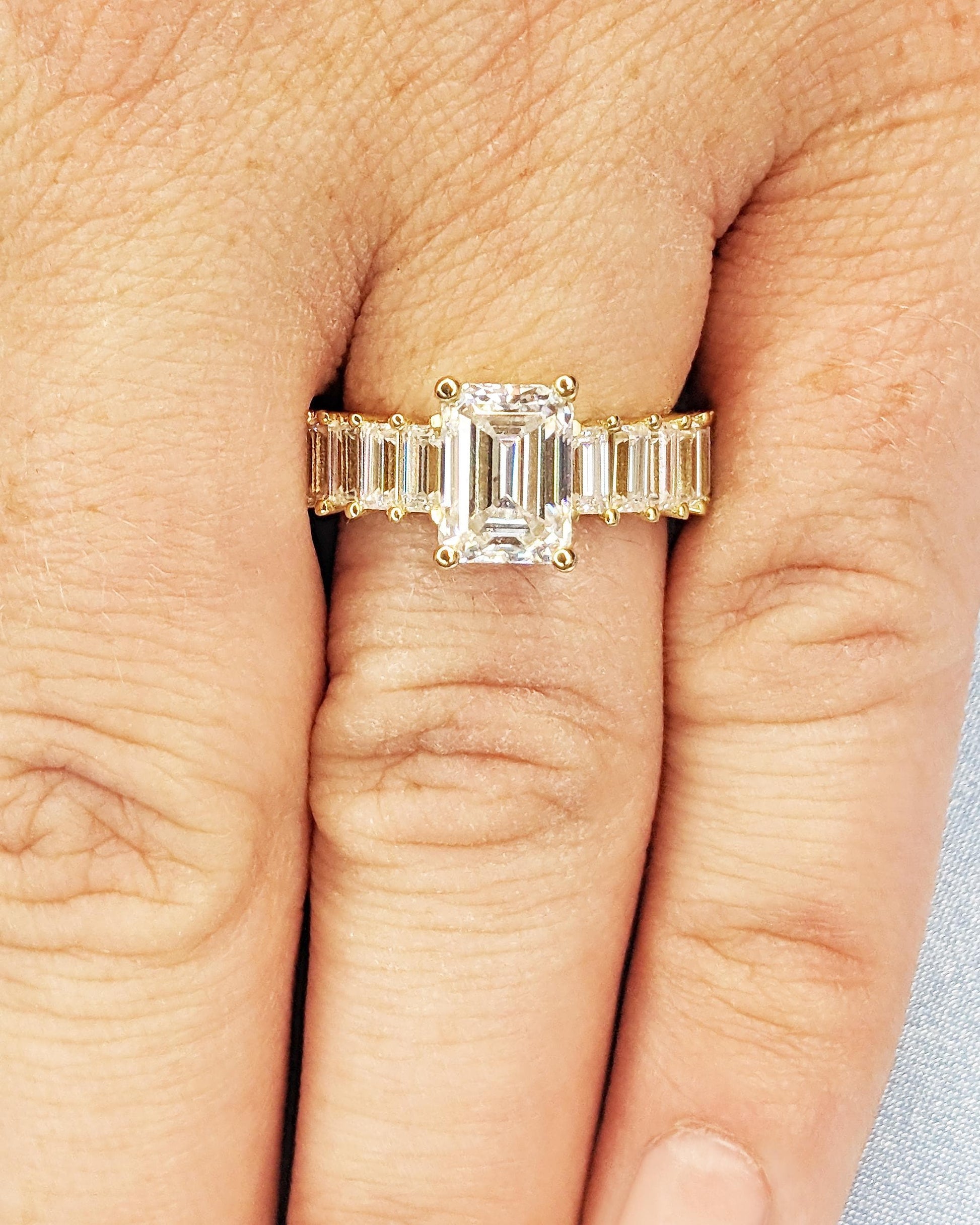 Asscher Three Stones Engagement Ring – 5.75 CT Moissanite Diamond
