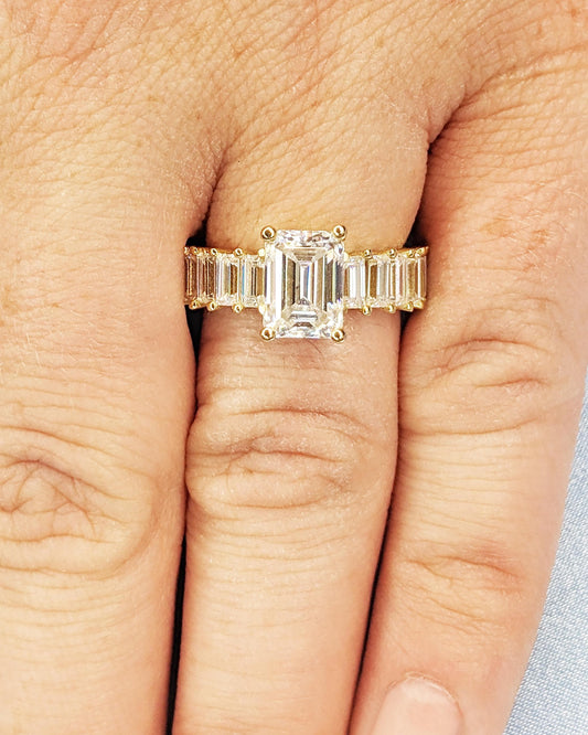 Asscher Three Stones Engagement Ring – 5.75 CT Moissanite Diamond