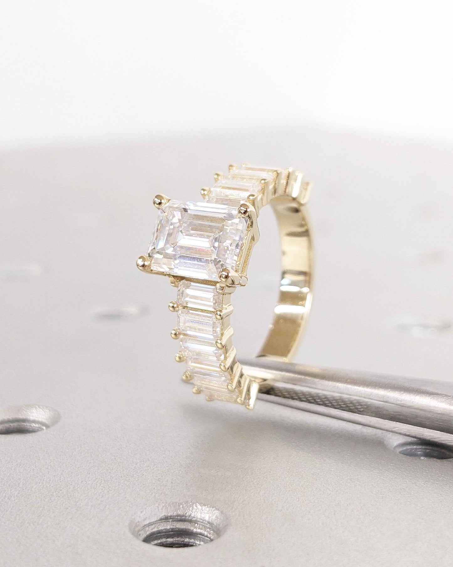 Asscher Three Stones Engagement Ring – 5.75 CT Moissanite Diamond