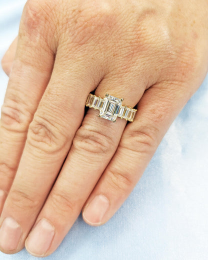 Asscher Three Stones Engagement Ring – 5.75 CT Moissanite Diamond