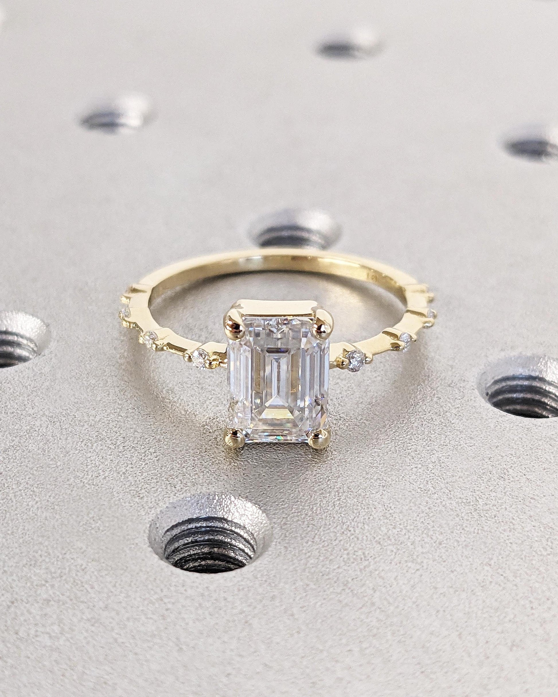 Asscher Three Stones Engagement Ring – 5.75 CT Moissanite Diamond