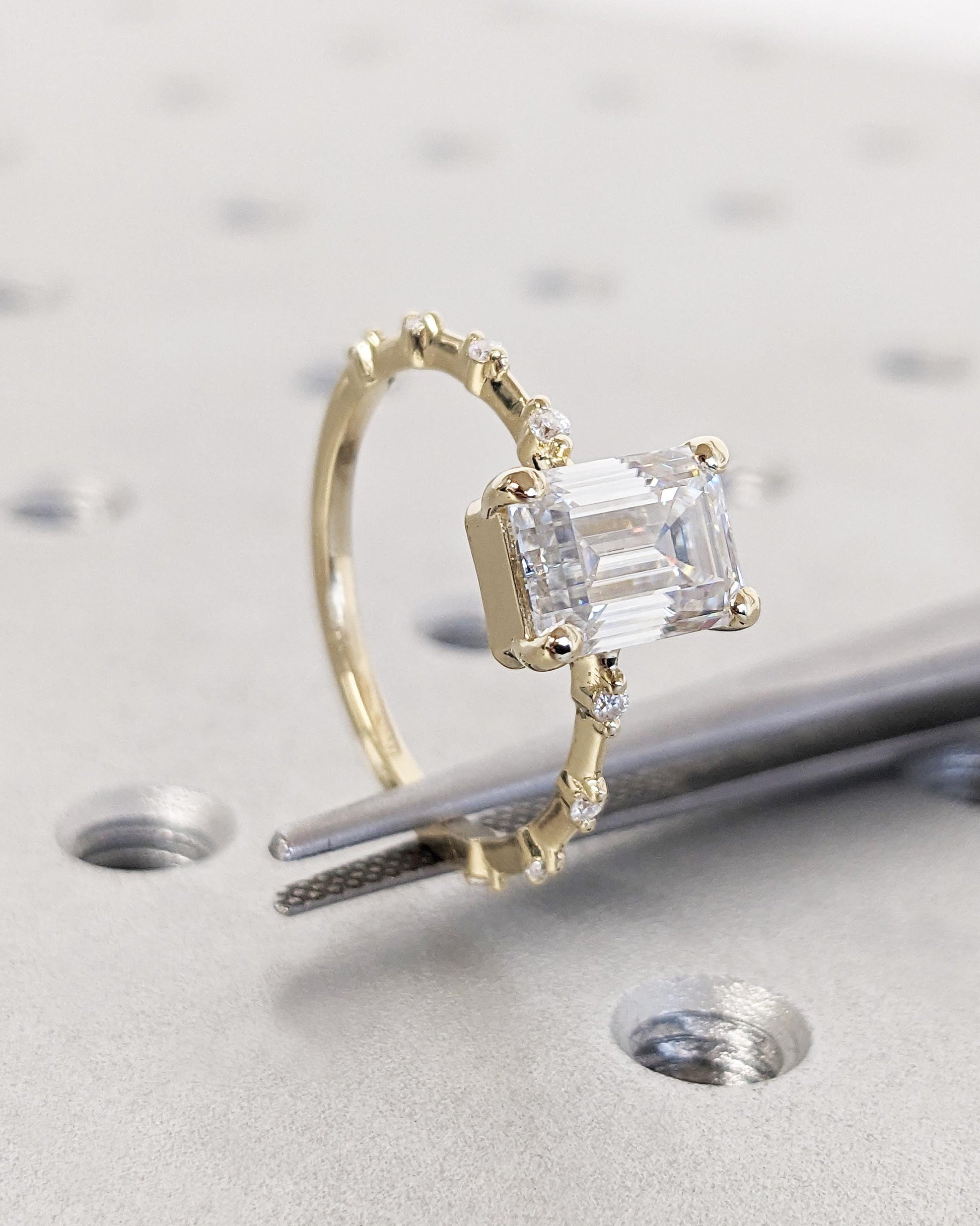 Asscher Three Stones Engagement Ring – 5.75 CT Moissanite Diamond
