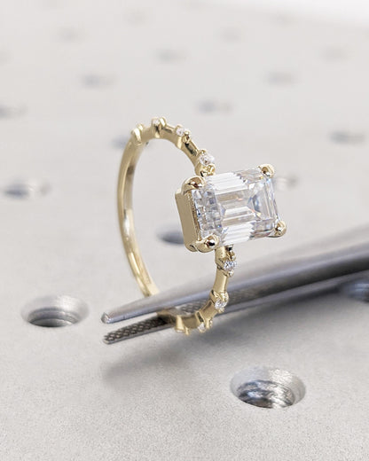 Asscher Three Stones Engagement Ring – 5.75 CT Moissanite Diamond