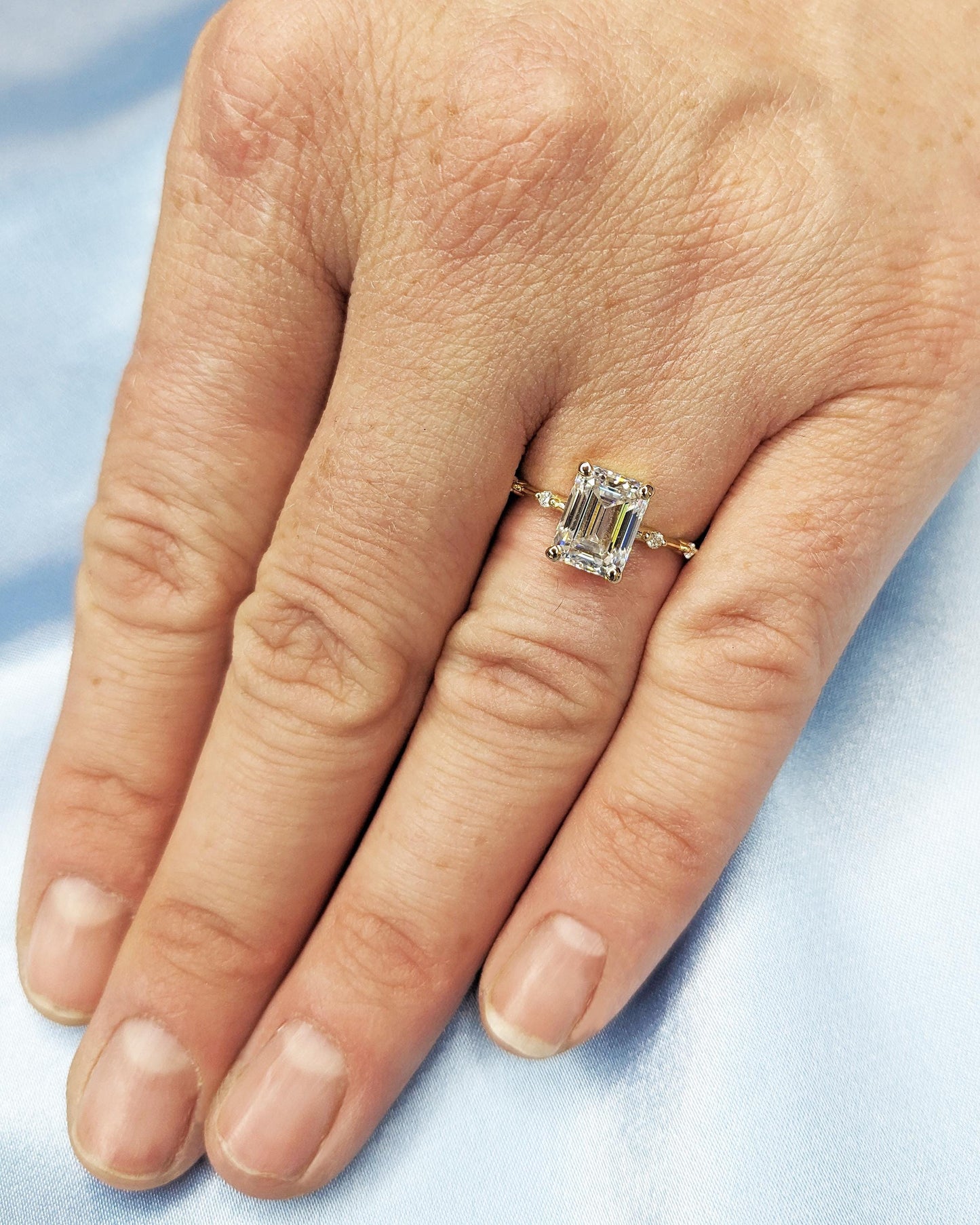 Asscher Three Stones Engagement Ring – 5.75 CT Moissanite Diamond