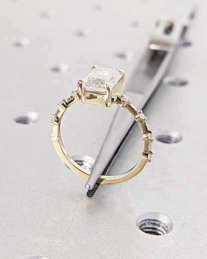 Asscher Three Stones Engagement Ring – 5.75 CT Moissanite Diamond