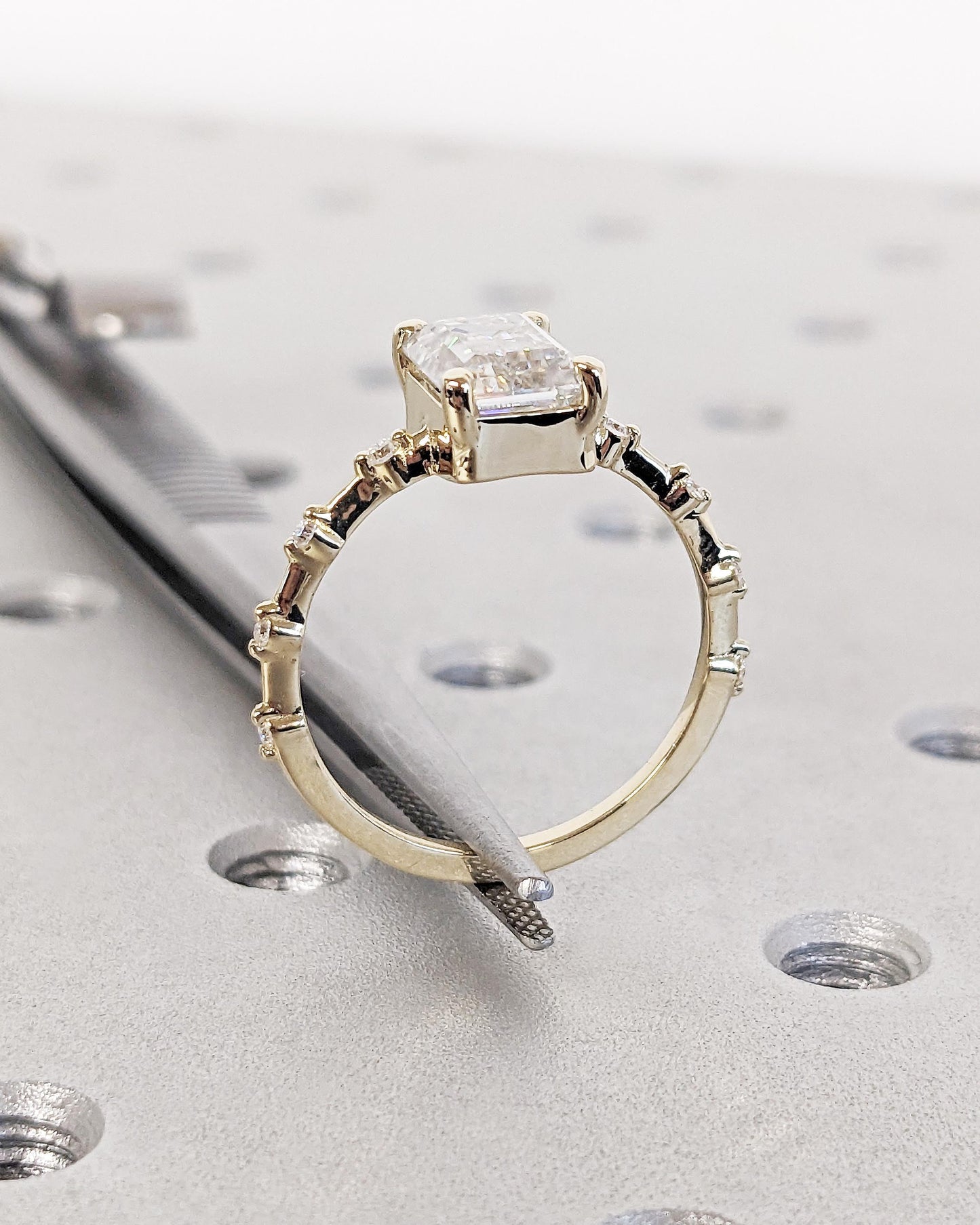 Asscher Three Stones Engagement Ring – 5.75 CT Moissanite Diamond