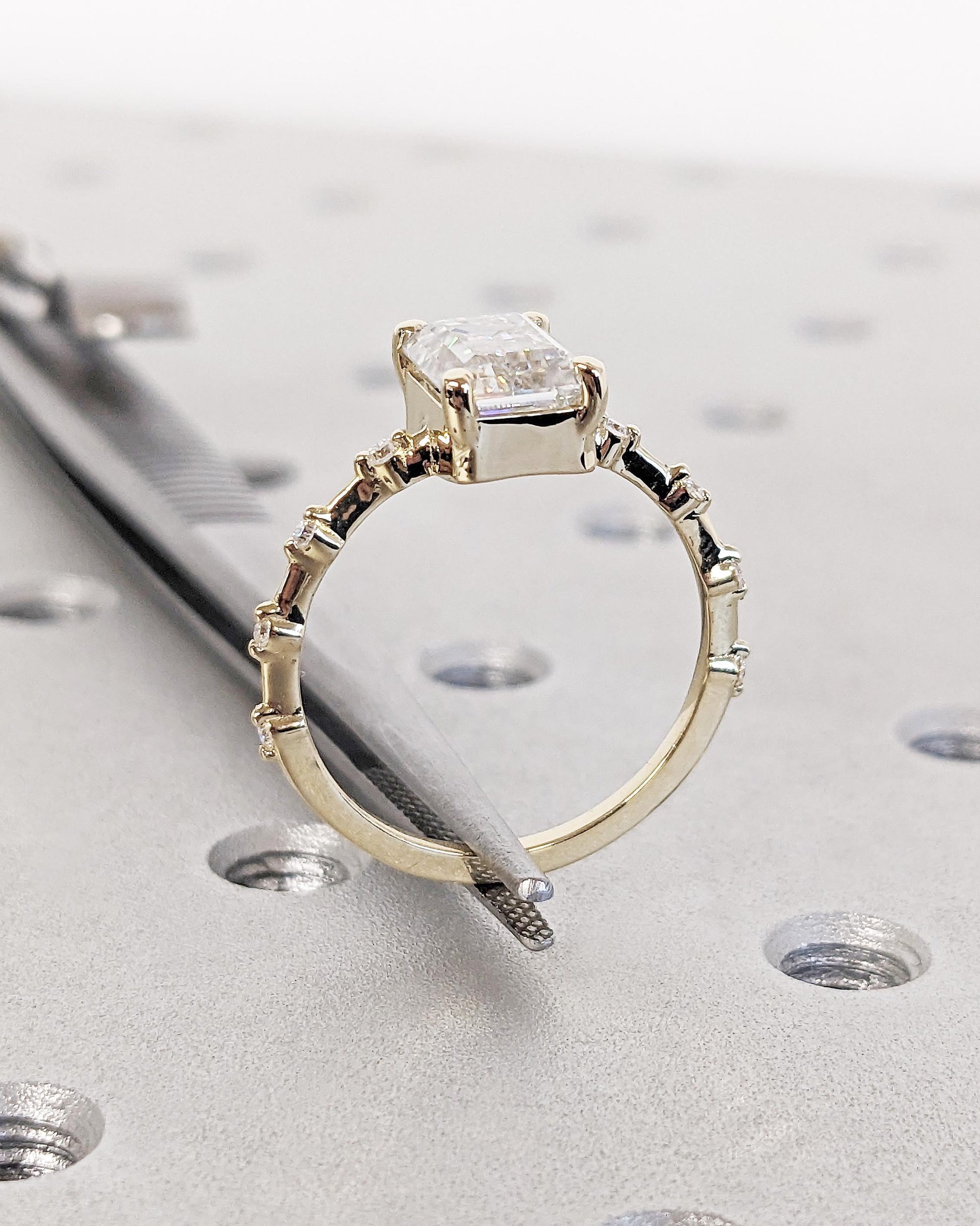 Asscher Three Stones Engagement Ring – 5.75 CT Moissanite Diamond