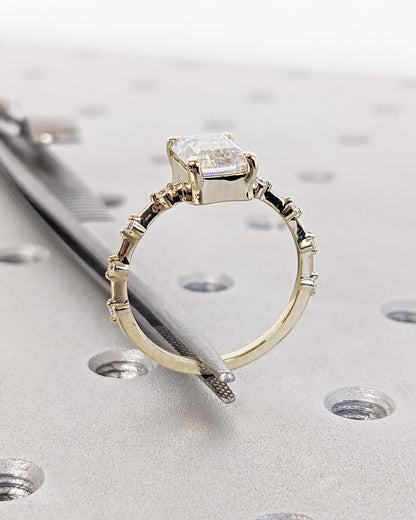 Asscher Three Stones Engagement Ring – 5.75 CT Moissanite Diamond