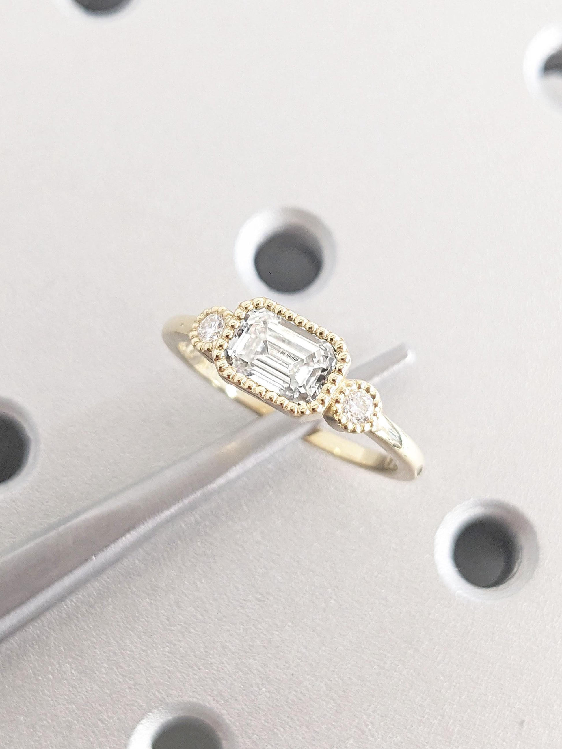 Asscher Three Stones Engagement Ring – 5.75 CT Moissanite Diamond