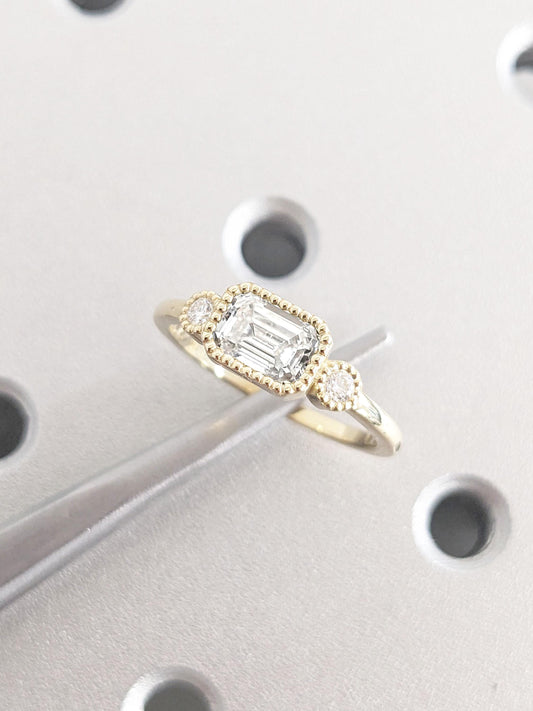 Asscher Three Stones Engagement Ring – 5.75 CT Moissanite Diamond