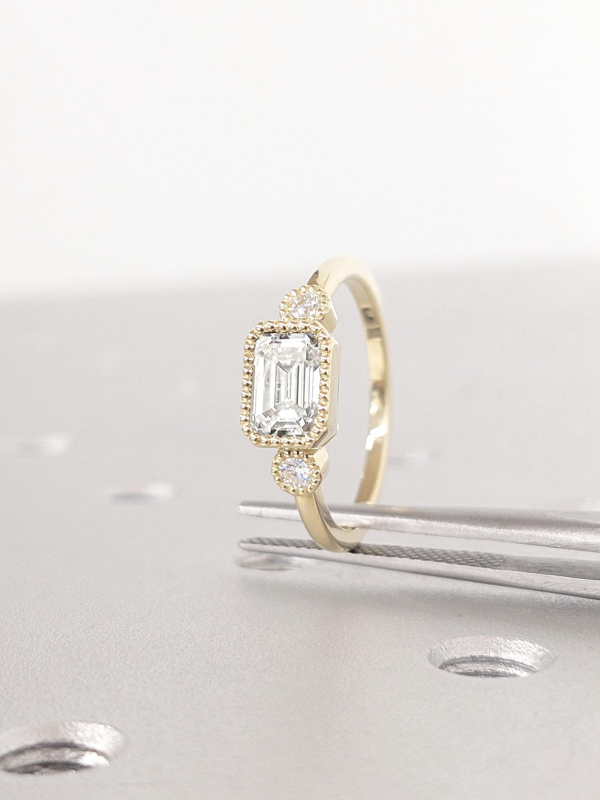 Asscher Three Stones Engagement Ring – 5.75 CT Moissanite Diamond