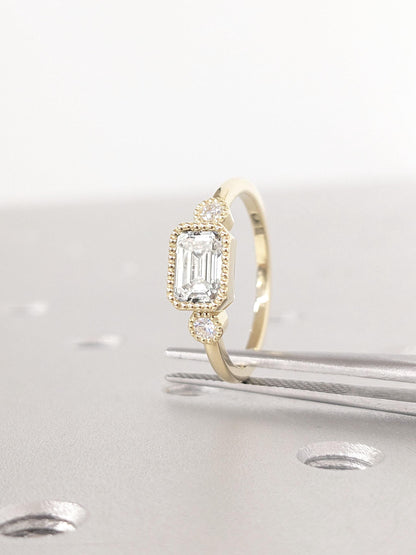 Asscher Three Stones Engagement Ring – 5.75 CT Moissanite Diamond