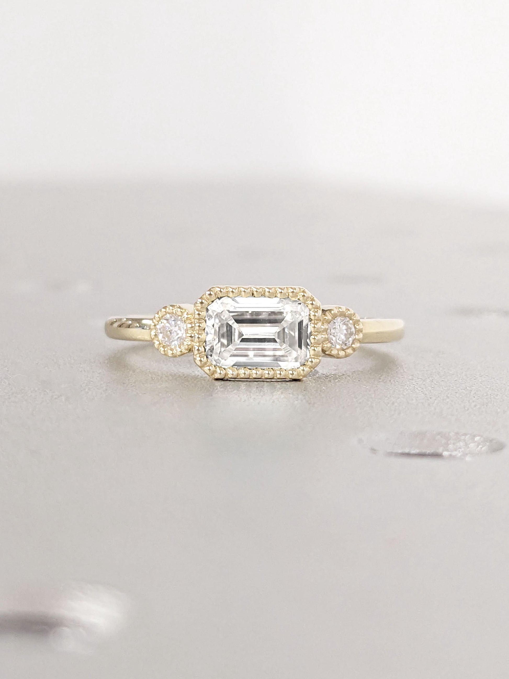Asscher Three Stones Engagement Ring – 5.75 CT Moissanite Diamond