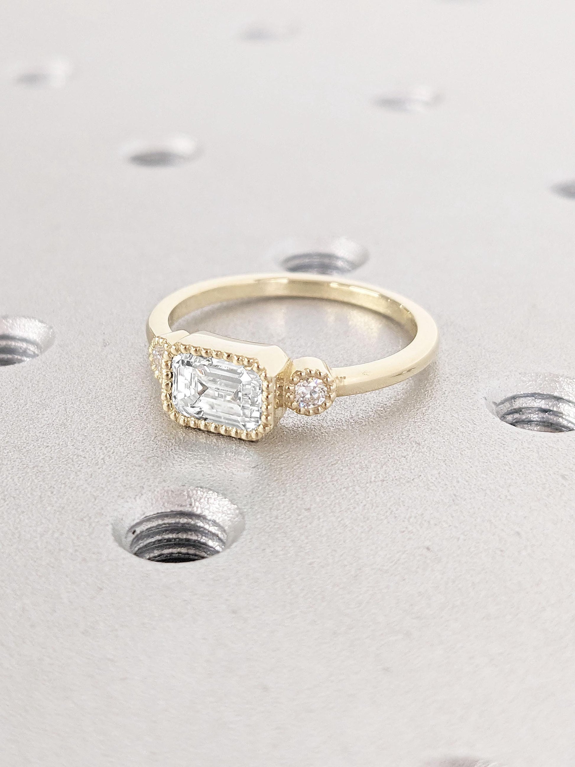 Asscher Three Stones Engagement Ring – 5.75 CT Moissanite Diamond