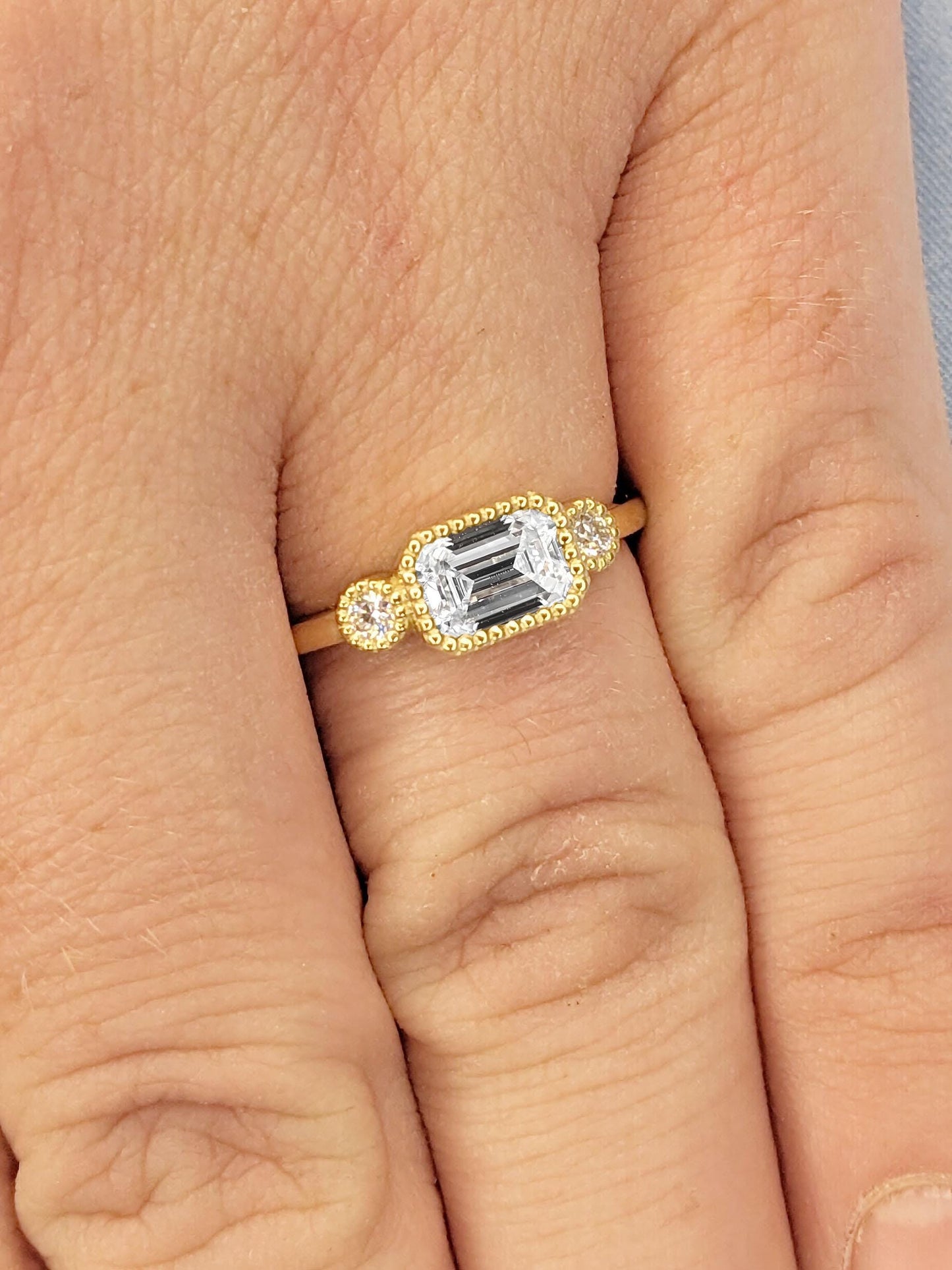 Asscher Three Stones Engagement Ring – 5.75 CT Moissanite Diamond