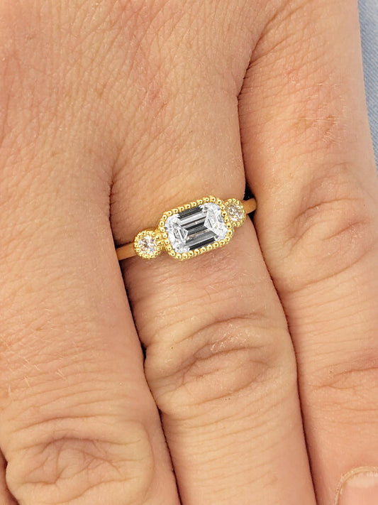 Asscher Three Stones Engagement Ring – 5.75 CT Moissanite Diamond