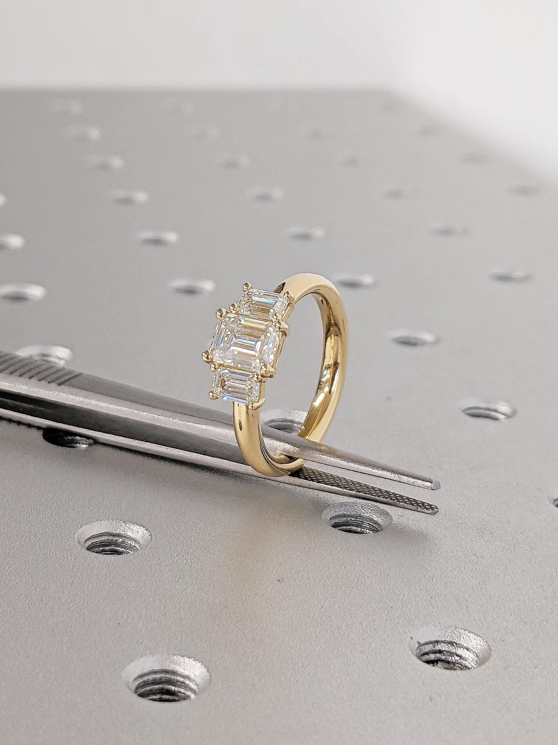 Asscher Three Stones Engagement Ring – 5.75 CT Moissanite Diamond