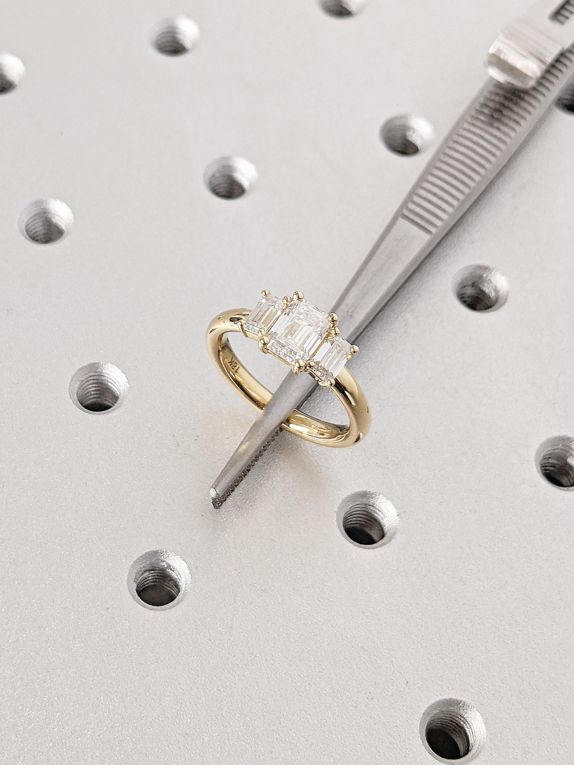 Asscher Three Stones Engagement Ring – 5.75 CT Moissanite Diamond