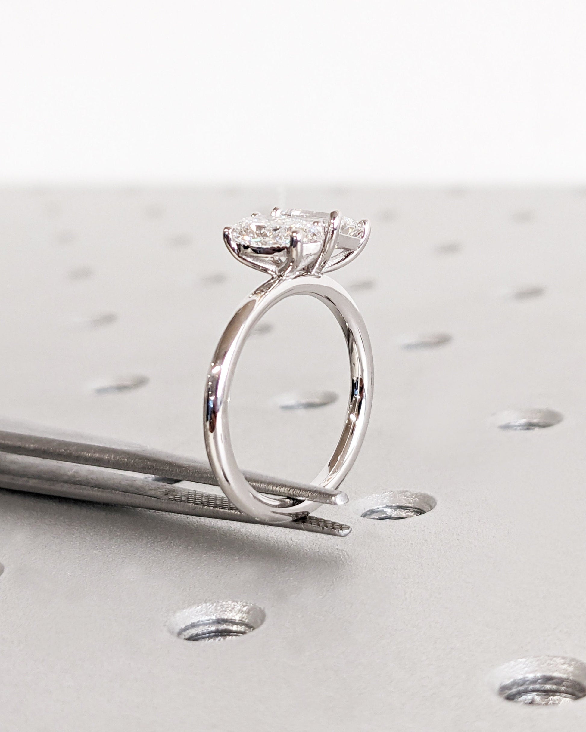 Asscher Three Stones Engagement Ring – 5.75 CT Moissanite Diamond