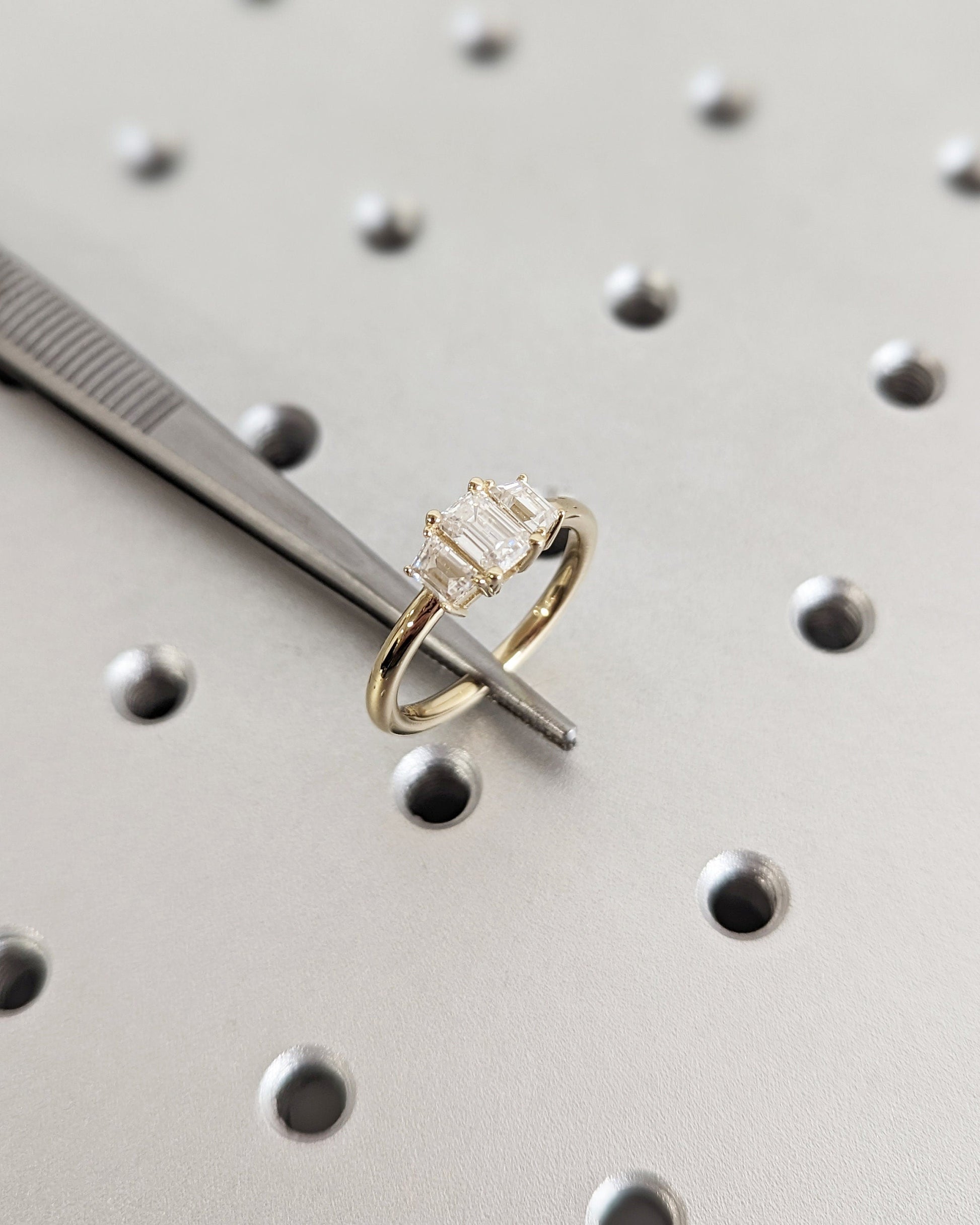 Asscher Three Stones Engagement Ring – 5.75 CT Moissanite Diamond