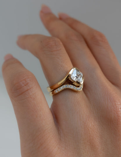 1.5 CT Asscher Lab Grown Curved Shank Engagement Ring With Regular Pave Stacking Band