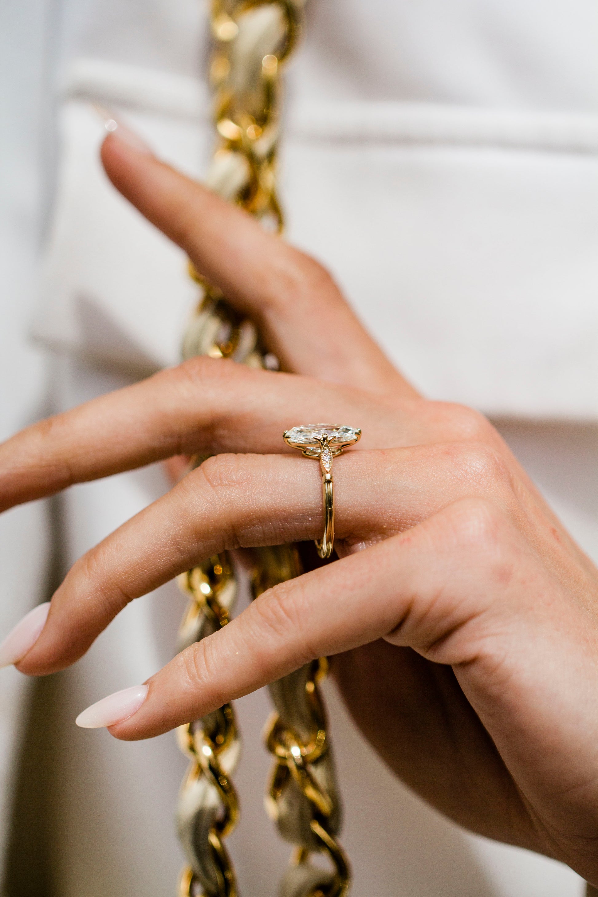 Moval Swirl Semi Pave Engagement Ring – 2.5 CT Lab Grown Diamond