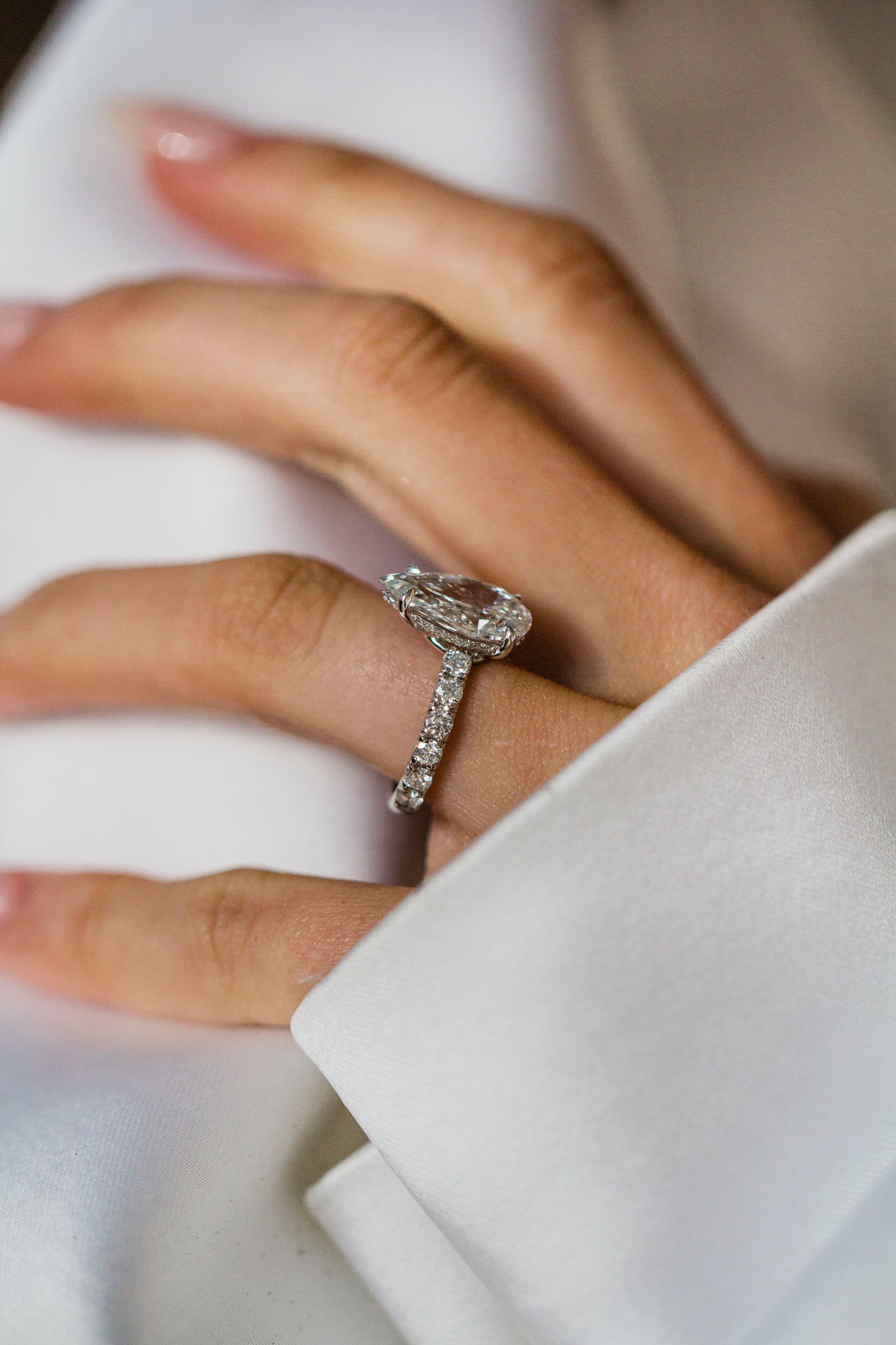 Moval Swirl Semi Pave Engagement Ring – 2.5 CT Lab Grown Diamond