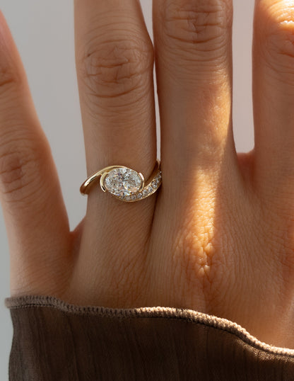 1 CT Oval Swirl East West Semi Pave Lab Grown Engagement Ring