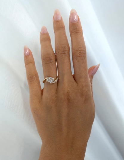 1 CT Oval Swirl East West Semi Pave Lab Grown Engagement Ring