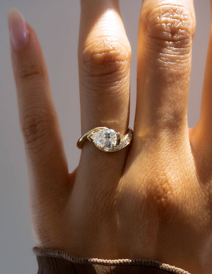 1 CT Pear Swirl East West Semi Pave Lab Grown Engagement Ring
