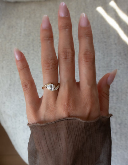 1 CT Pear Swirl East West Semi Pave Lab Grown Engagement Ring