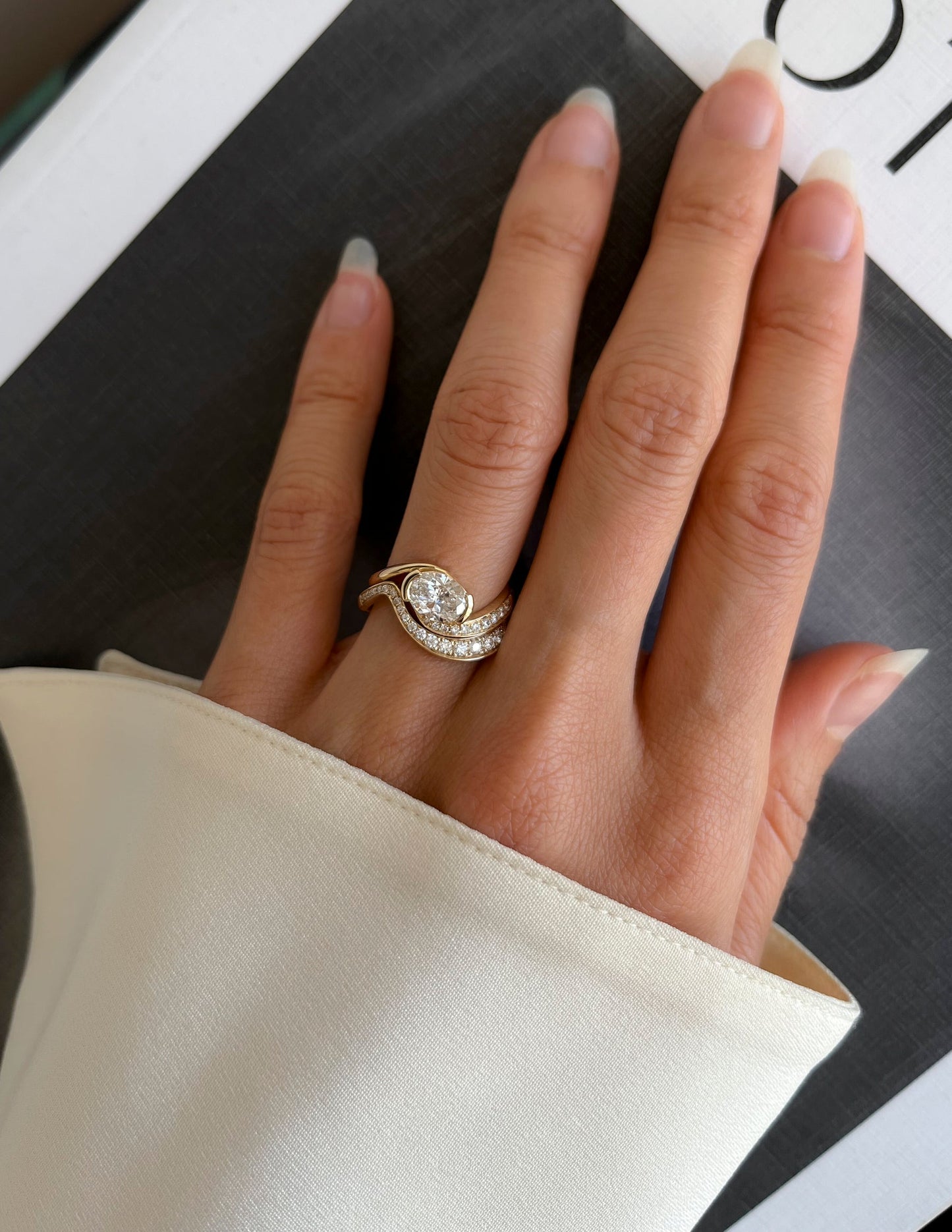 1 CT Oval Cut Lab Grown Diamond Ring With Wrap Bold Pave Band