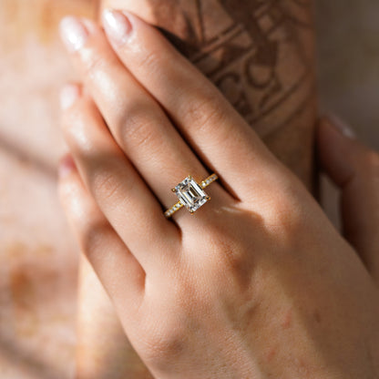 Emerald Pave & Hidden Halo Engagement Ring – 2.56 CT Lab Grown Diamond