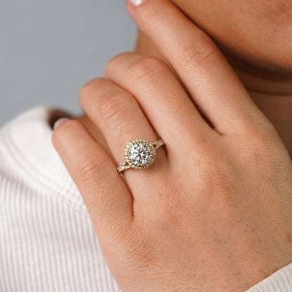 Round Halo, Pave & Split Shank Engagement Ring – 1.93 CT Lab Grown Diamond