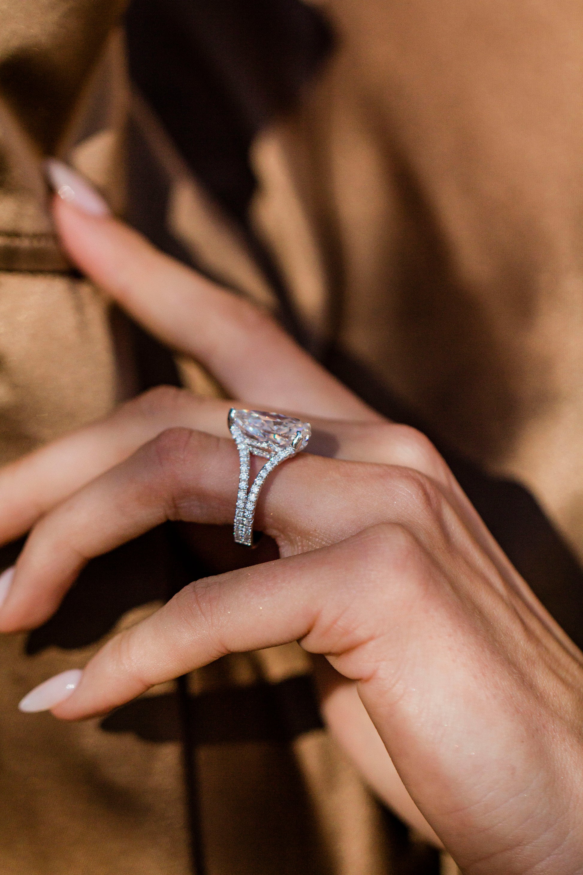 Moval Swirl Semi Pave Engagement Ring – 2.5 CT Lab Grown Diamond