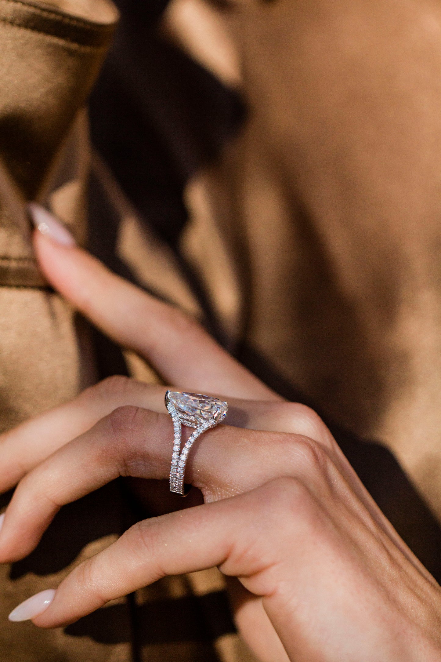 Moval Swirl Semi Pave Engagement Ring – 2.5 CT Lab Grown Diamond
