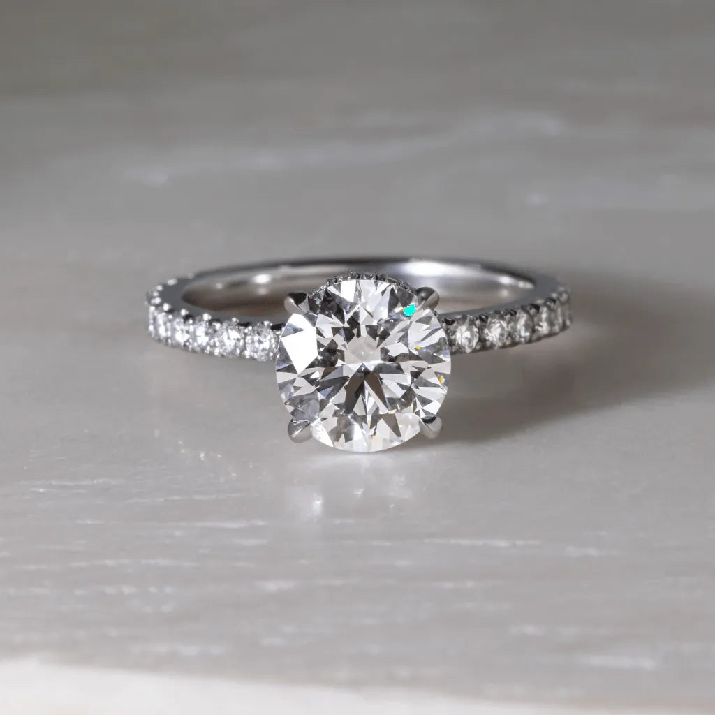 Round Halo, Pave & Split Shank Engagement Ring – 1.93 CT Lab Grown Diamond