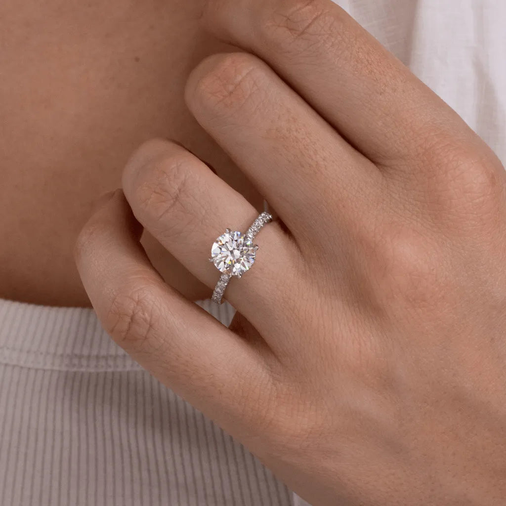 Round Halo, Pave & Split Shank Engagement Ring – 1.93 CT Lab Grown Diamond