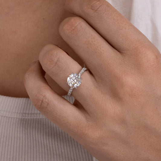 Round Halo, Pave & Split Shank Engagement Ring – 1.93 CT Lab Grown Diamond