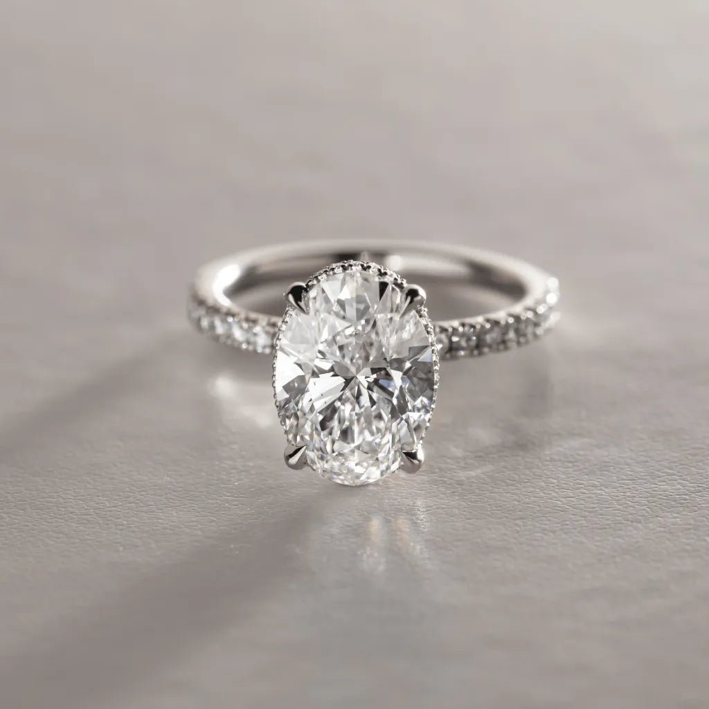 Round Halo, Pave & Split Shank Engagement Ring – 1.93 CT Lab Grown Diamond