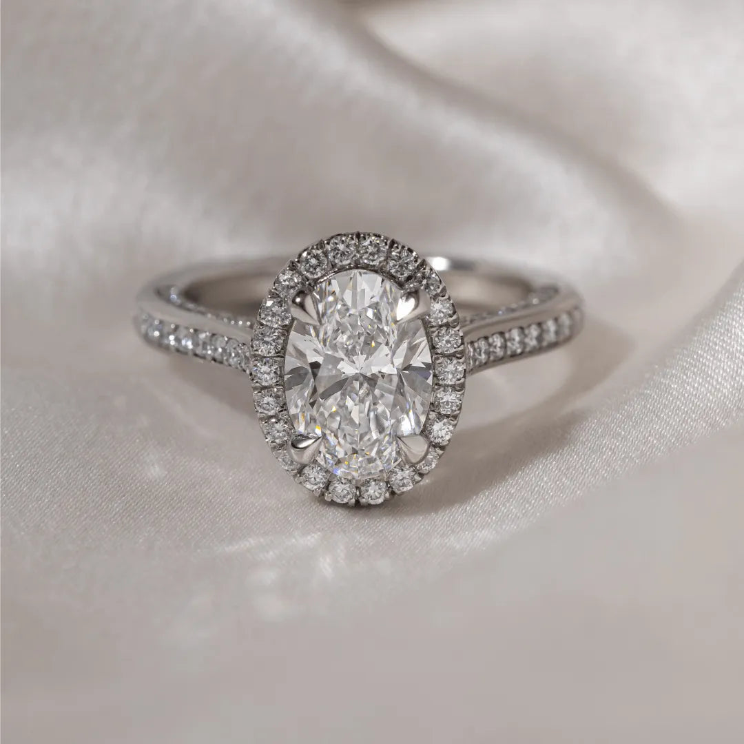Round Halo, Pave & Split Shank Engagement Ring – 1.93 CT Lab Grown Diamond